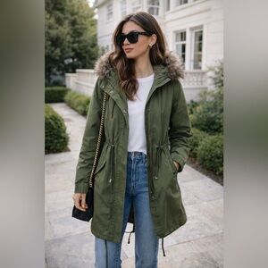 Sz 8 Garnet Hill Green Utility Parka Coat, Sherpa Lined NWOT $245 MSRP